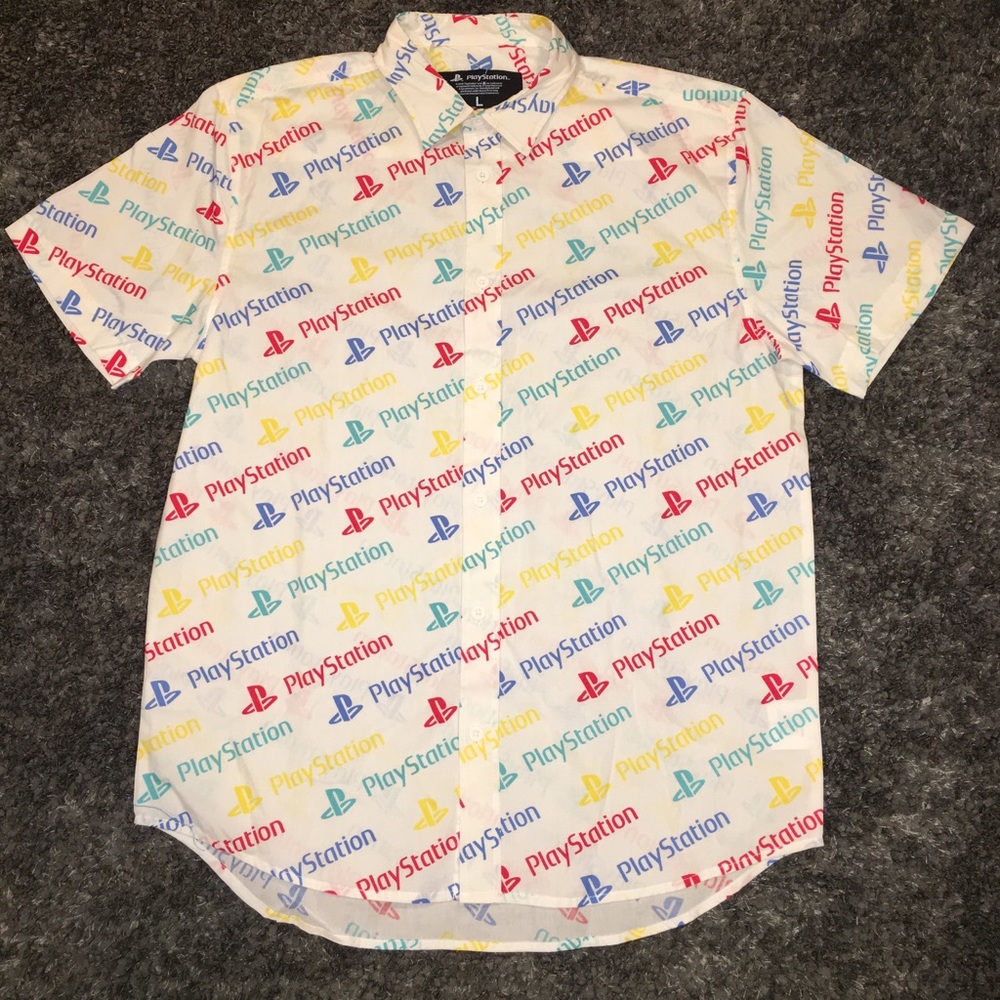 Playstation Logo Button Up Shirt 100% Cotton new